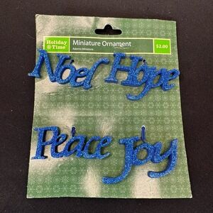 Holiday Time Blue Glitter  Script Holiday Word Ornaments